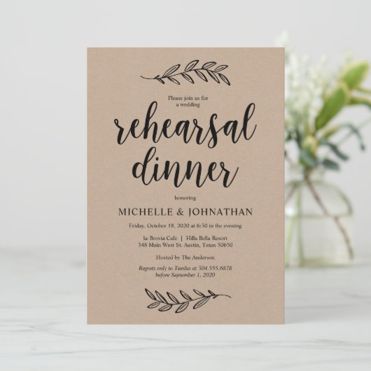 Invitation Ferme Rustique Brown Kraft, Dîner De Répétition (Debout devant)