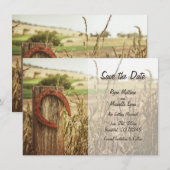 Invitation Ferme Rustique Clôture et Fer à Cheval Save the Da (Devant / Derrière)