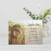 Invitation Ferme Rustique Clôture et Fer à Cheval Save the Da (Debout devant)