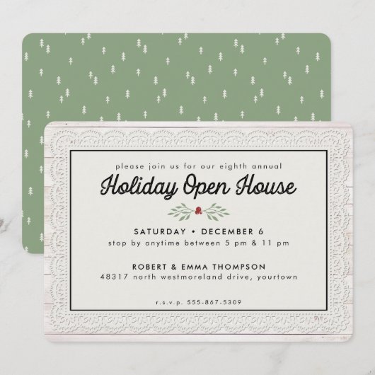 Invitation Ferme Rustique Dentelle Noël Fêtes (Devant / Derrière)