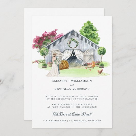 Invitation Ferme rustique | Élégant Mariage de grange (Devant / Derrière)