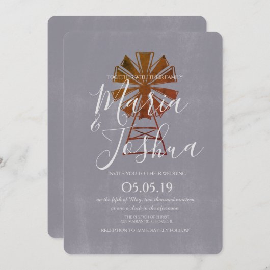 Invitation Ferme Rustique Mariage Windmill Pierre (Devant / Derrière)