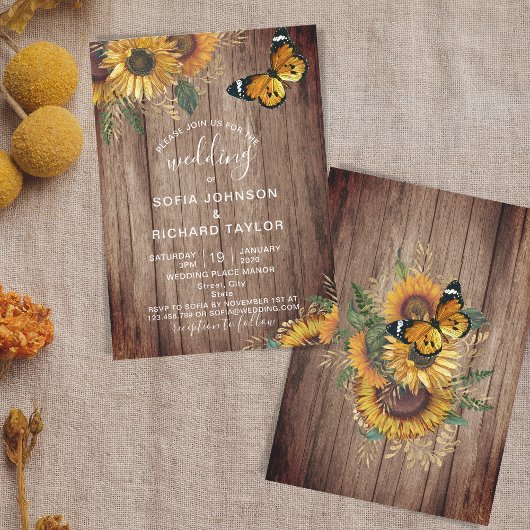 Invitation Ferme Rustique Tournesol Bois Vintage