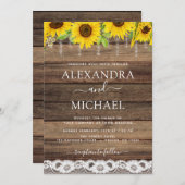 Invitation Ferme rustique tournesol Mariage de bois rustique (Devant / Derrière)