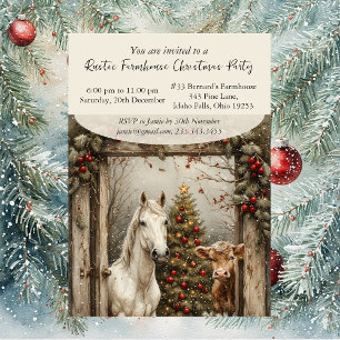 Invitation Ferme Rustique Vintage Cheval Vache Noël Fête