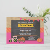 Invitation Ferme Yard Fête d'anniversaire Citrouille Tracteur (Debout devant)