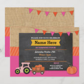 Invitation Ferme Yard Fête d'anniversaire Citrouille Tracteur (Devant / Derrière)