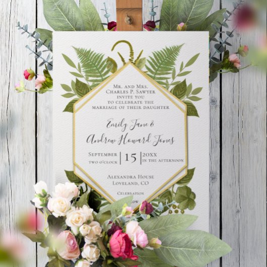 Invitation Fermes et faune Mariage blanc et vert
