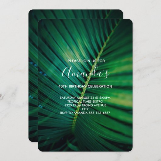 Invitation Fermeture de la jambe verte Palm Frond Photo Anniv (Devant / Derrière)
