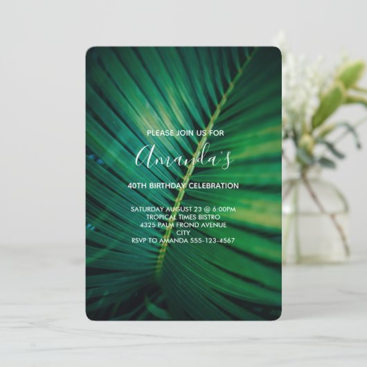 Invitation Fermeture de la jambe verte Palm Frond Photo Anniv (Debout devant)