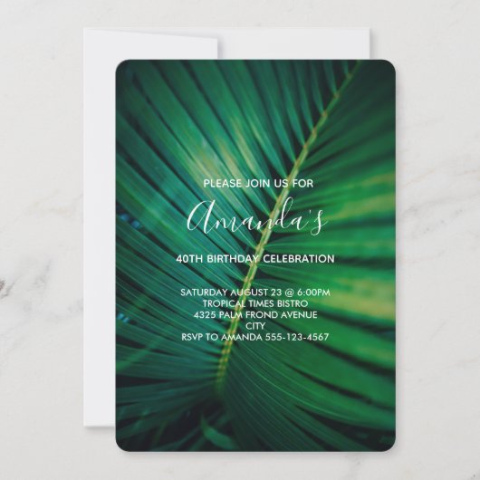 Invitation Fermeture de la jambe verte Palm Frond Photo Anniv (Devant)