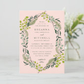 Invitation Fern Eucalyptus Mariage rose pâle (Debout devant)