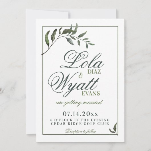 Invitation Fern Green Willow Branch Mariage élégant (Devant)