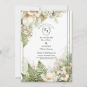 Invitation Ferne des bois et Mariage floral blanc (Devant)