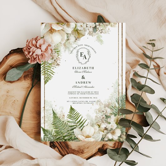Invitation Ferne des bois et Mariage floral blanc