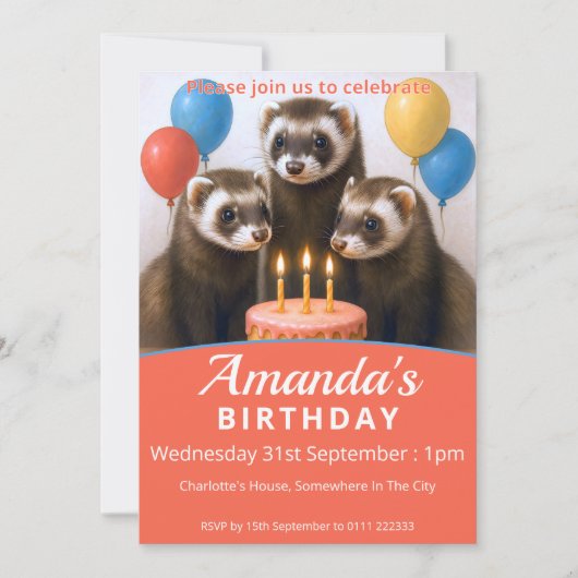 Invitation Ferrets fête d'anniversaire (Devant)