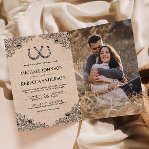 Invitation Fers à Cheval Toile de Jute Code QR Mariage Photo