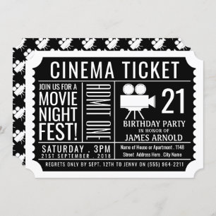 Invitation Fest de soirée cinéma, billet de cinéma, fête
