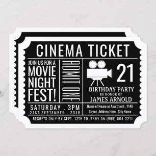 Invitation Fest de soirée cinéma, billet de cinéma, fête
