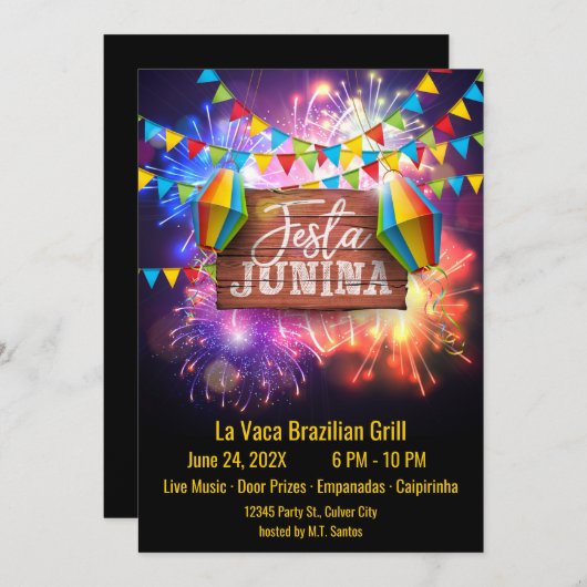 Invitation Festa Junina Fireworks (Devant / Derrière)