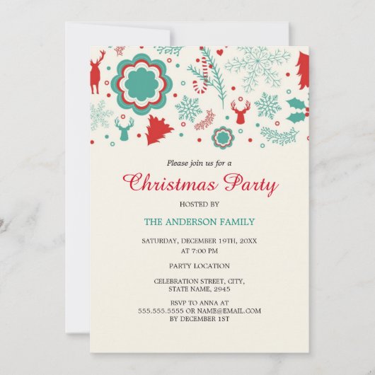 Invitation Festif Amusement Red Green Christmas Party Invitat (Devant)