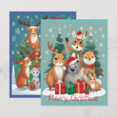 Invitation Festif Animal Friends Joyeux Noël (Devant / Derrière)