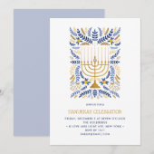 Invitation Festif Aquarelle Menorah Floral Hanoukka PARTY (Devant / Derrière)