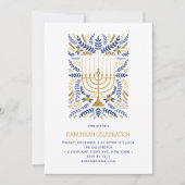 Invitation Festif Aquarelle Menorah Floral Hanoukka PARTY (Devant)