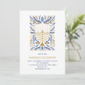 Invitation Festif Aquarelle Menorah Floral Hanoukka PARTY (Debout devant)