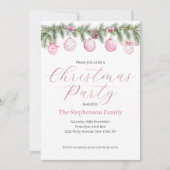 Invitation Festif Aquarelle rose Bauble fête de Noël (Devant)