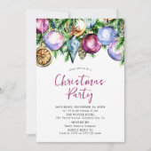 Invitation Festif Bauble Aquarelle fête de Noël (Devant)