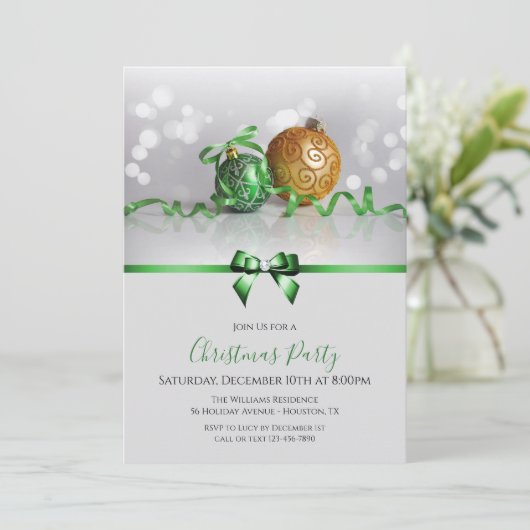 Invitation Festif Baubles, Rubans & Bijoux Bow Noël (Debout devant)