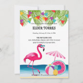 Invitation Festif Beach Flamant rose rose Baby shower (Devant)