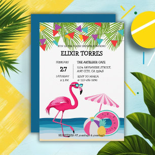 Invitation Festif Beach Flamant rose rose Baby shower