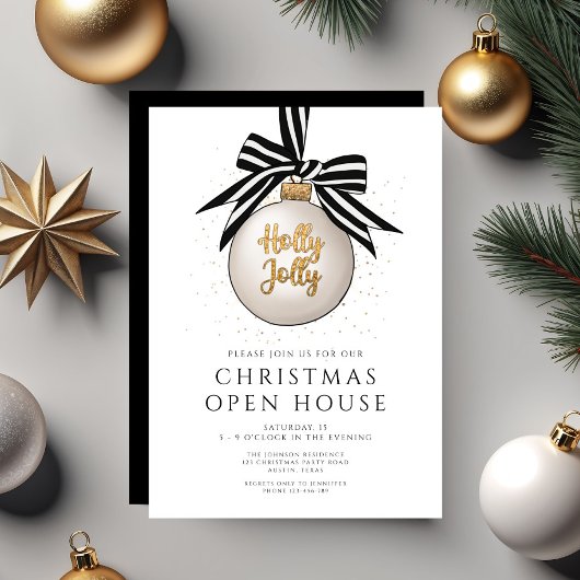 Invitation Festif Black and White Christmas Open House
