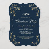 Invitation Festif Blue Gold Fête de Noël (Devant / Derrière)