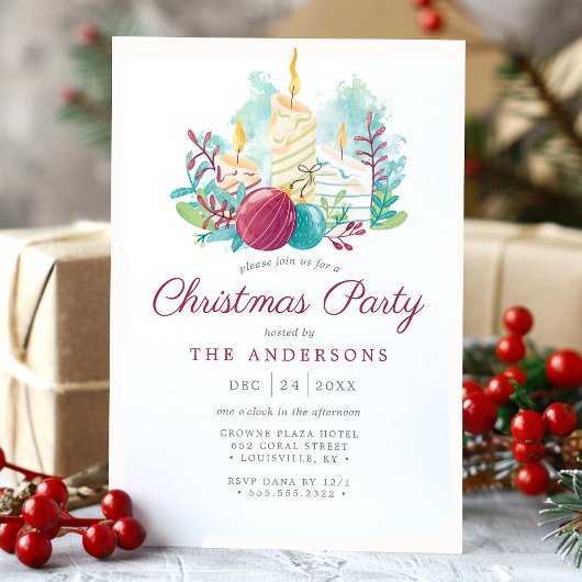 Invitation Festif Bougies d'aquarelle violet fête de Noël