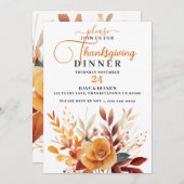 Invitation Festif Bouquet Floral Thanksgiving Dîner (Devant / Derrière)