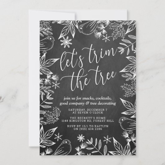 Invitation Festif Chalkboard Tree Trimming Party (Devant)