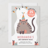 Invitation Festif Chat Casquette Pastel Anniversaire (Devant)