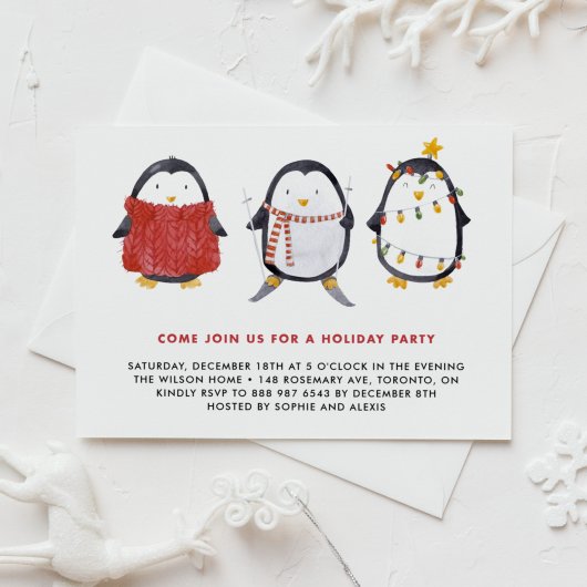 Invitation Festif Cute Watercolor Penguins Fête