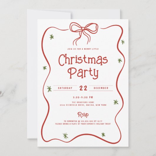 Invitation Festif Doodle Bow Frame de Noël (Devant)