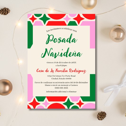 Invitation Festif espagnol Retro Posada Navideña Noël