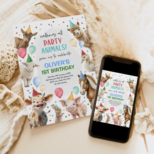 Invitation Festif ferme Barnyard fêtes Animaux garçons Annive