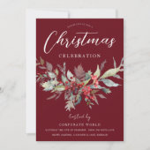 Invitation Festif Feuille verte Bourgogne Red Christmas Party (Devant)