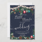 Invitation Festif feux de Noël pin branche neige mariage (Devant)