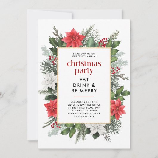 Invitation Festif Floral Frame de Noël (Devant)