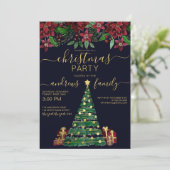 Invitation Festif Gold Holiday Tree Cadeaux Floral Noël (Debout devant)