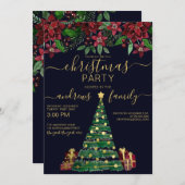 Invitation Festif Gold Holiday Tree Cadeaux Floral Noël (Devant / Derrière)