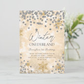 Invitation Festif Gold Silver Winter ONEDERLAND 1er anniversa (Debout devant)